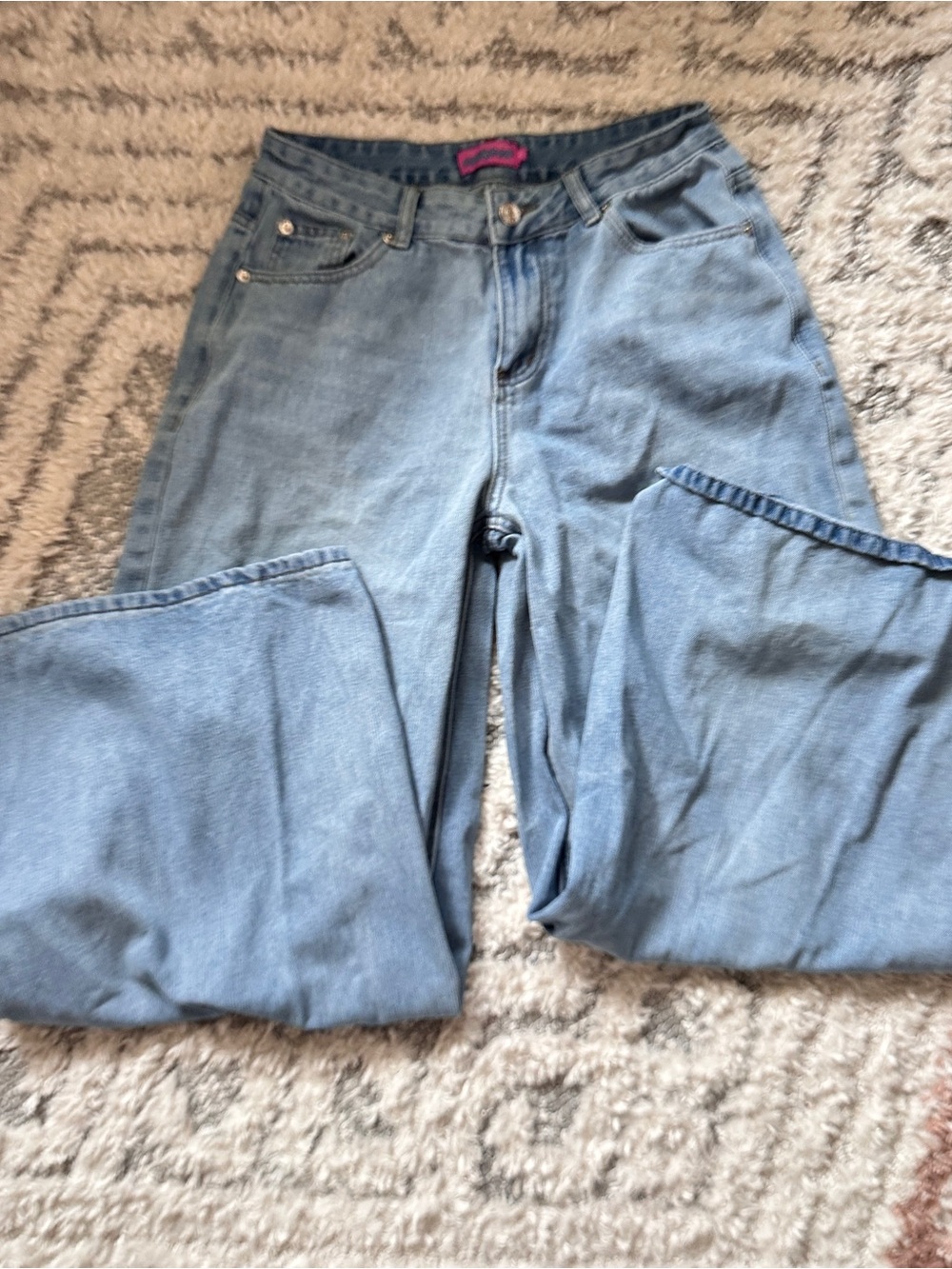 Y2K 🎱 Edikted 🛹 Skater Girl Light Blue Wide Leg low Rise Bag Jeans Small - Picture 10 of 11